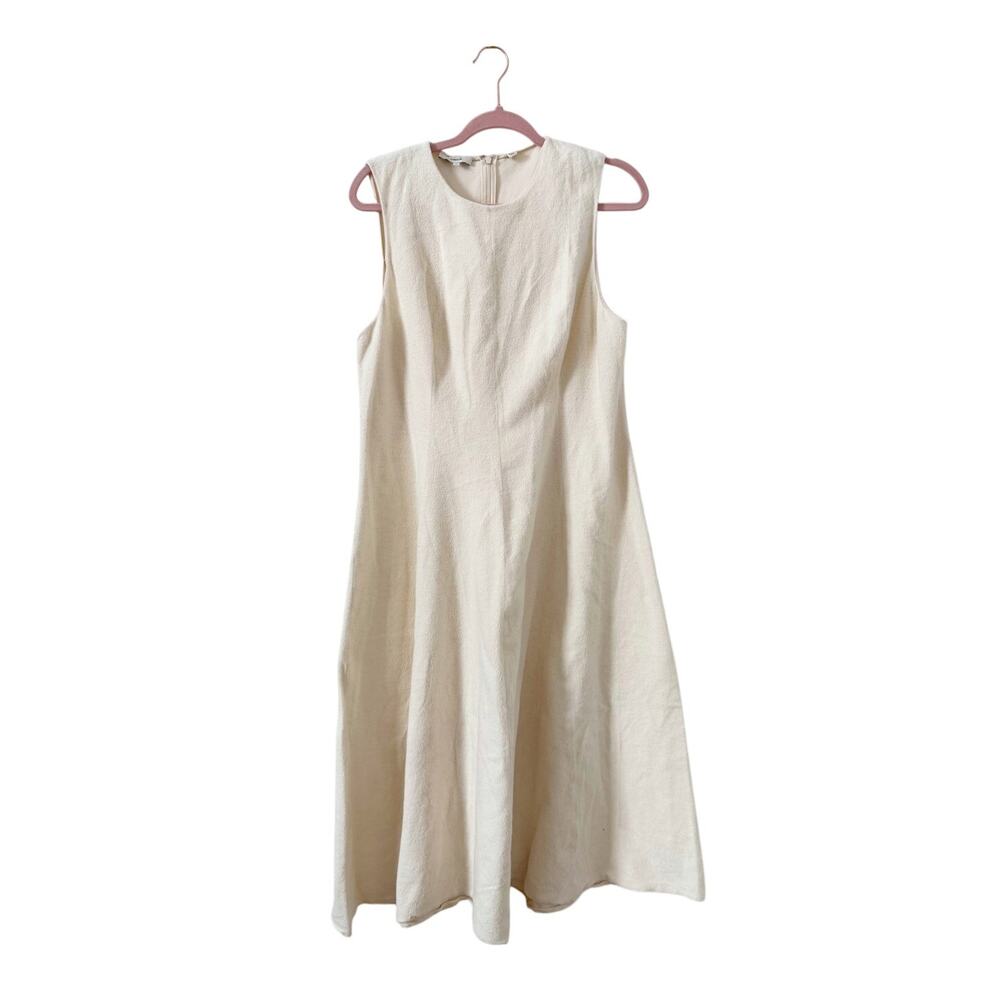 Vince Women's Paneled Midi Dress Cream Fuzzy Cotton Ivory White US 14 - Picture 2 of 8